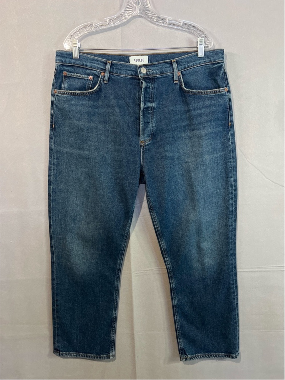 Agolde Riley Crop Jeans Women’s 33 Blue High Rise Straight Leg A056-1858 - Picture 2 of 13